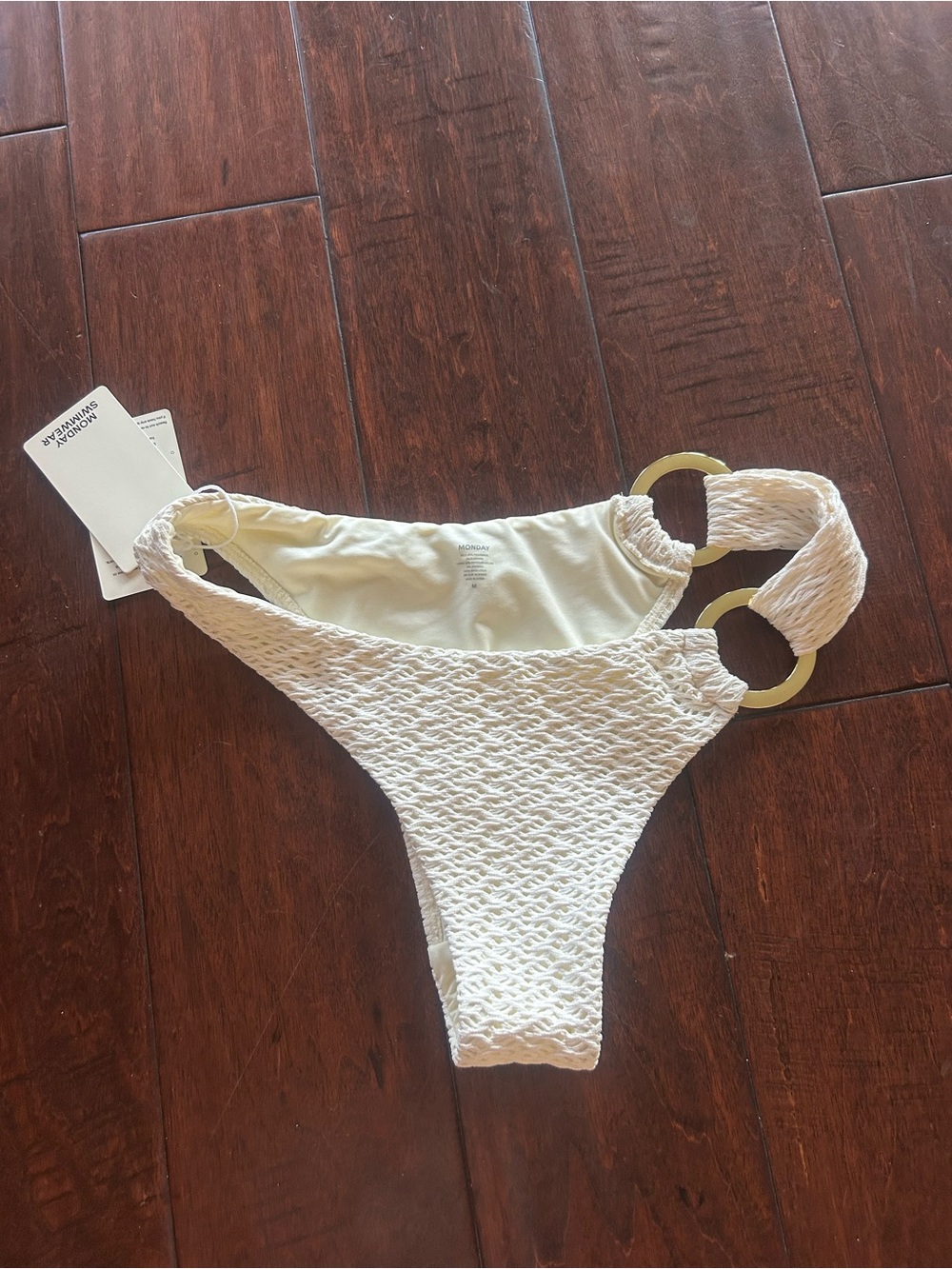 Monday Swimwear Cream Textured Ring-Side Bikini Bottoms New with tags